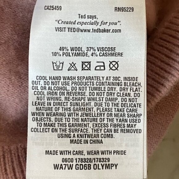 TED BAKER of LONDON Cashmere Blend Short Sleeve Tie Waist Pink Sweater L - Picture 11 of 15